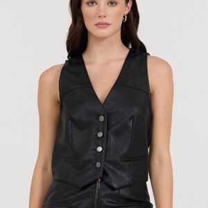 Vintage Havana Black Leather Snap Button Vest Size L